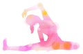 Watercolor yoga woman silhouette on white background. Digital ar