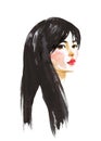 Watercolor young beatiful Asian woman. Hand drawn illustration. Royalty Free Stock Photo