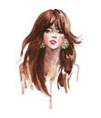 Watercolor young beatiful Asian woman. Hand drawn illustration. Royalty Free Stock Photo