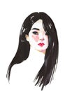 Watercolor young beautiful Asian woman. Hand drawn illustration.