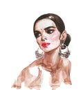 Watercolor young beautiful woman. Hand drawn illustration.