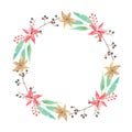 Watercolor Yule Christmas Berries Flowers Winter Floral Wreath Garland Royalty Free Stock Photo