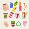 Watercolor zero waste set Vector illustration.