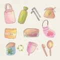 Watercolor zero waste set Vector illustration.