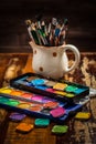 Watercolors and brushes Royalty Free Stock Photo