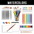 Watercolors, Brushes, Paints, Pencils, Paper, Field Box