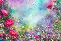 Watercolors flowers background, abstract flowers made from watercolor paint splashes