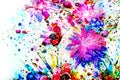 Watercolors flowers background, abstract flowers made from whatercolor paint splashes