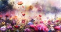 Watercolors flowers background, abstract flowers made from whatercolor paint splashes