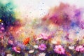 Watercolors flowers background, abstract flowers made from whatercolor paint splashes