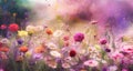 Watercolors flowers background, abstract flowers made from whatercolor paint splashes