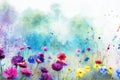 Watercolors flowers background, abstract flowers made from whatercolor paint splashes