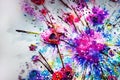 Watercolors flowers background, abstract flowers made from whatercolor paint splashes