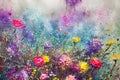 Watercolors flowers background, abstract flowers made from whatercolor paint splashes