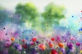 Watercolors flowers background, abstract flowers made from whatercolor paint splashes