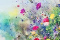 Watercolors flowers background, abstract flowers made from whatercolor paint splashes