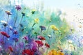 Watercolors flowers background, abstract flowers made from whatercolor paint splashes