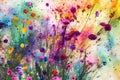 Watercolors flowers background, abstract flowers made from whatercolor paint splashes