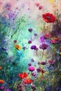 Watercolors flowers background, abstract flowers made from whatercolor paint splashes