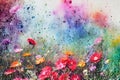 Watercolors flowers background, abstract flowers made from whatercolor paint splashes