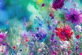 Watercolors flowers background, abstract flowers made from whatercolor paint splashes