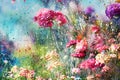 Watercolors flowers background, abstract flowers made from watercolor paint splashes