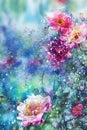 Watercolors flowers background, abstract flowers made from whatercolor paint splashes