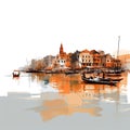 watercolors of the ganges river in varanasi