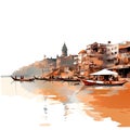 watercolors of the ganges river in varanasi