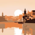 watercolors of the ganges river in varanasi