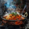 In watercolors, the magical marination process before Hyderabad biryani meets the flame, flavor in every detail Royalty Free Stock Photo