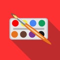 Watercolors and paintbrush icon, flat style Royalty Free Stock Photo