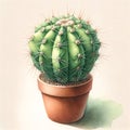 A watercolors painting of a cactus in a pot