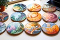 Watercolors painting colorful nature images in many circle shapes