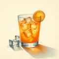 A watercolors of a glass of orange juice