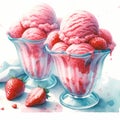 A watercolors of two glass of strawberry ice cream