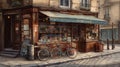 Watercolors in vintage style of an old cafe in the city of Paris