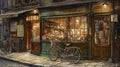 Watercolors in vintage style of an old cafe in the city of Paris