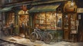 Watercolors in vintage style of an old cafe in the city of Paris