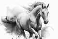 Watercolour abstract animal painting of an isolated horse, black and white image Royalty Free Stock Photo