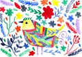 Watercolour abstract modern vivid background with bird and flowers