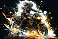 Watercolour abstract paintingof an off-road motorcyle and rider Royalty Free Stock Photo