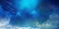 Watercolor galaxy outer space background with shooting stars, clouds, and full moon Royalty Free Stock Photo