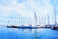 Watercolour Art Print, Yachts in the Sea in Summer