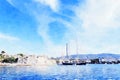 Watercolour Art Print, Yachts in the Sea in Summer