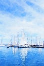 Watercolour Art Print, Yachts in the Sea in Summer