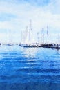 Watercolour Art Print, Yachts in the Sea in Summer
