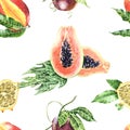 Watercolour botanical illustration tropical fruits seamless pattern Royalty Free Stock Photo