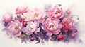 Watercolour Bouquet of Flowers with peonies, roses isolated on white background. Ai, Ai Generated