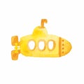 watercolour cartoon yellow submarine on white background